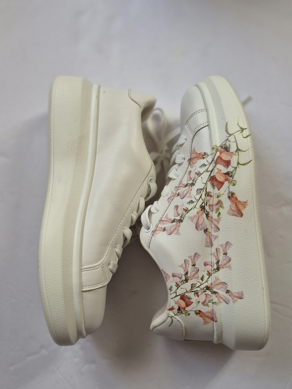 Aldo Cream Peono Floral Platform Sneakers with Pink Floral Vine